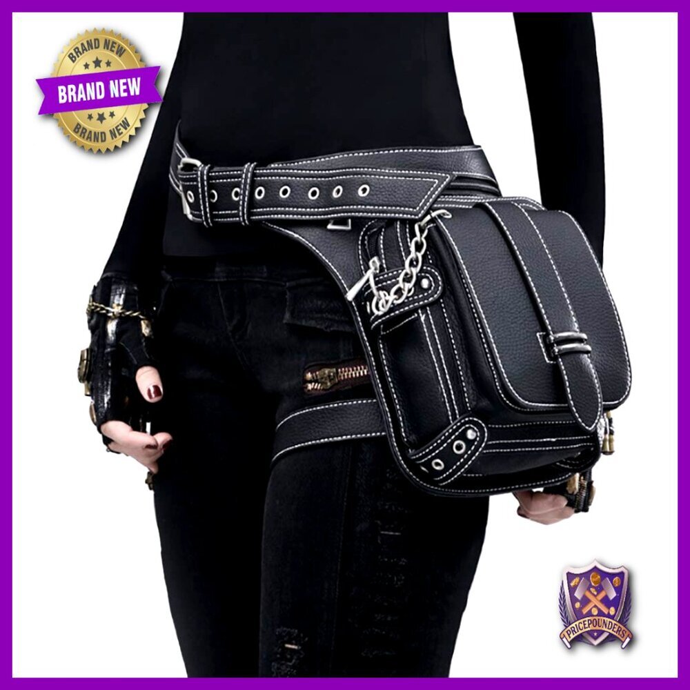 Vintage Steampunk Leather Waist Bag Crossbody Fanny Pack Gothic Style Travel